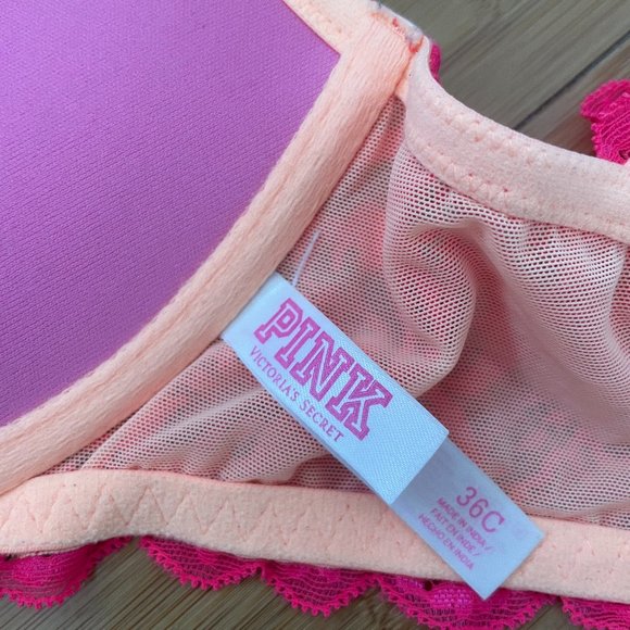 PINK by Victoria Secrets Padded Racerback Fushia/Peach Bra 36C - Picture 4 of 8